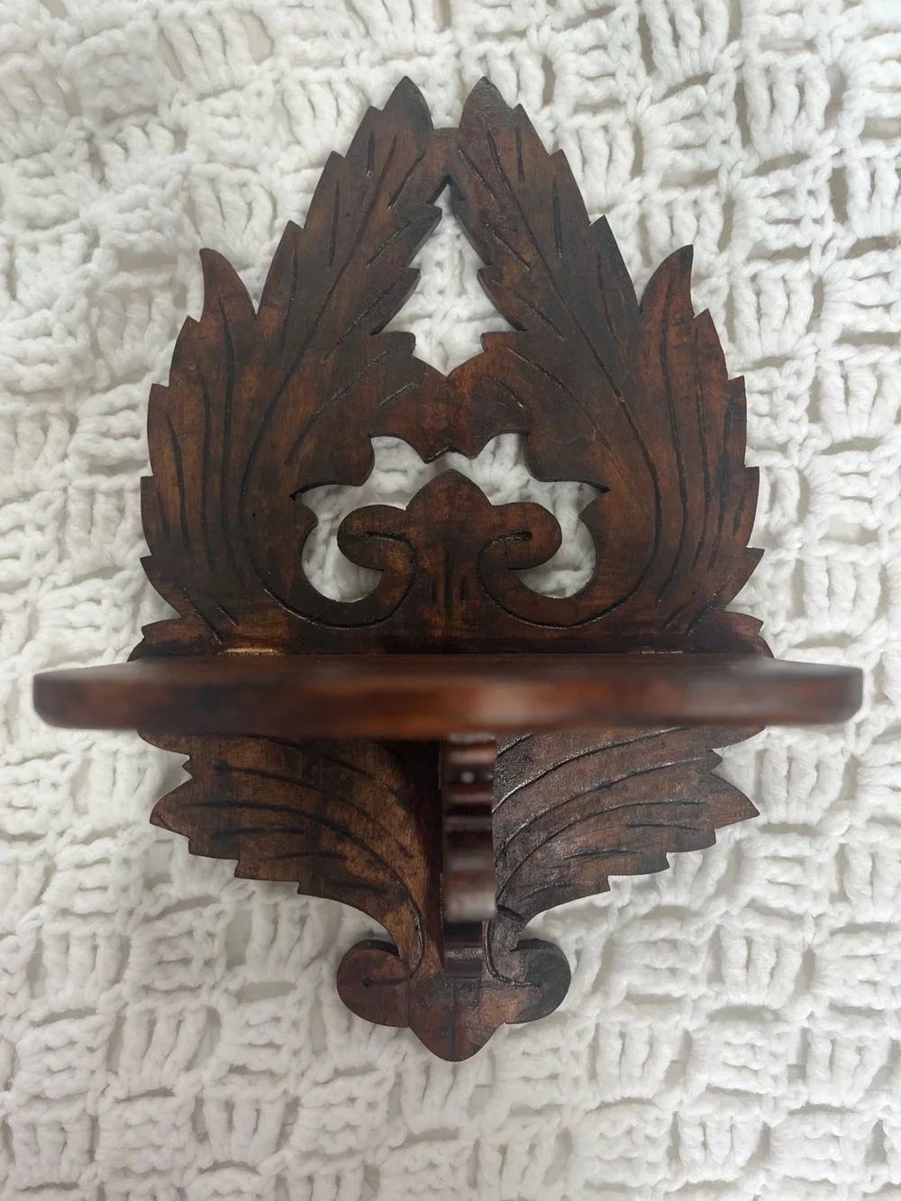 Hand-Carved Brown Wooden Wall Shelf - Decorative Home Wall Decor